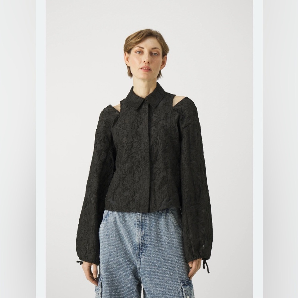 2nd Day Holiday Spirit Black Textured Button Down Blouse EU 40 NWT Quiet Luxury